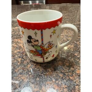 Vintage Walt Disney World Ceramic Mug Mickey and Friends on Carousel
